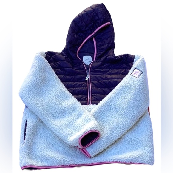 IVORY ELLA FLEECE PUFFER JACKET COAT HOODIE  MEDIUM 3/4 ZIP - Picture 6 of 6